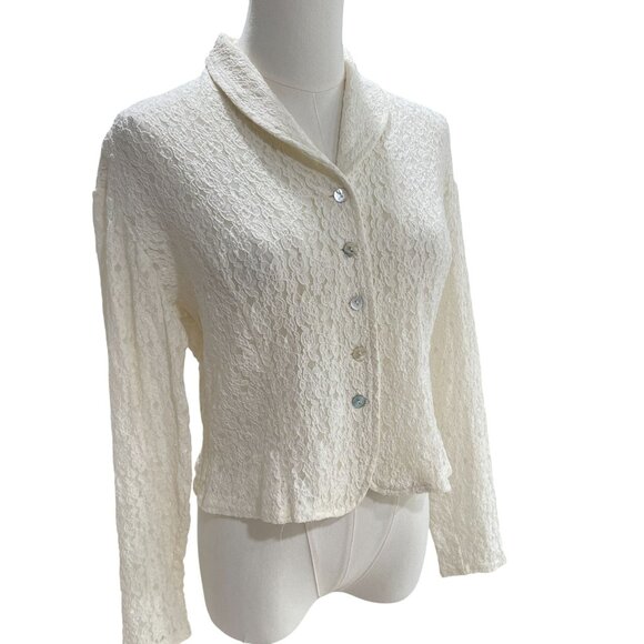 Granite Lace Suit Jacket Ivory Feminine Career Blazer Vintage Romantic Preppy - Picture 7 of 10